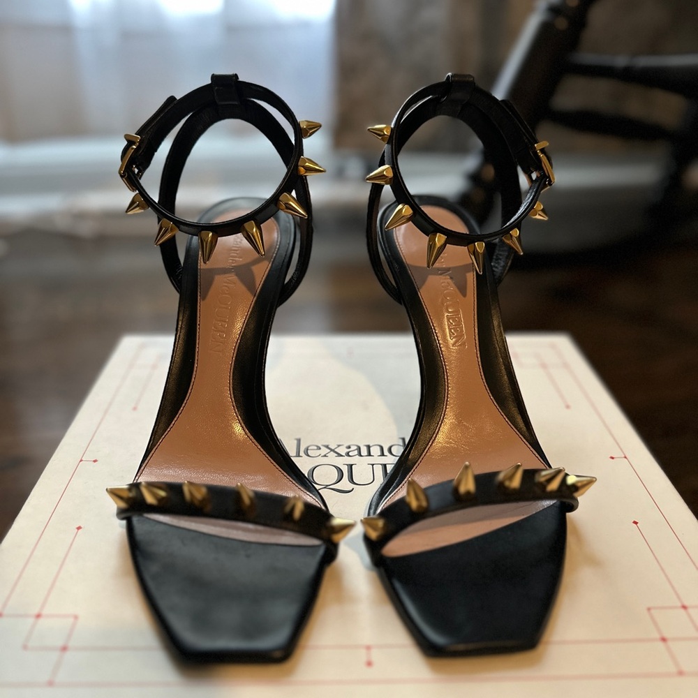 Alexander McQueen Black and Gold Studded Sandal